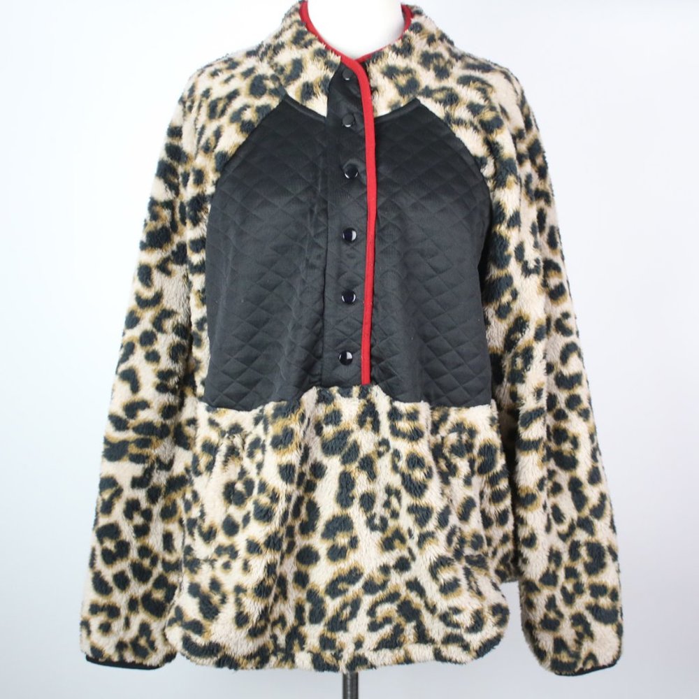 Maurices Womens 1X Leopard Print Snap Front Sherpa Pullover